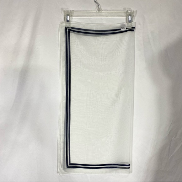 Echo Square Sheer White Scarf w/ Navy Blue Twin Borders - Picture 2 of 6